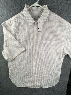 Standard Cloth Button Up Shirt Men's Size Large Striped Beige Short Sleeve NWT